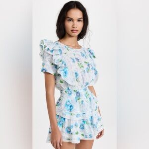 NWT LoveShackFancy Natasha Mini Dress in Blueberry Cloud in a size P